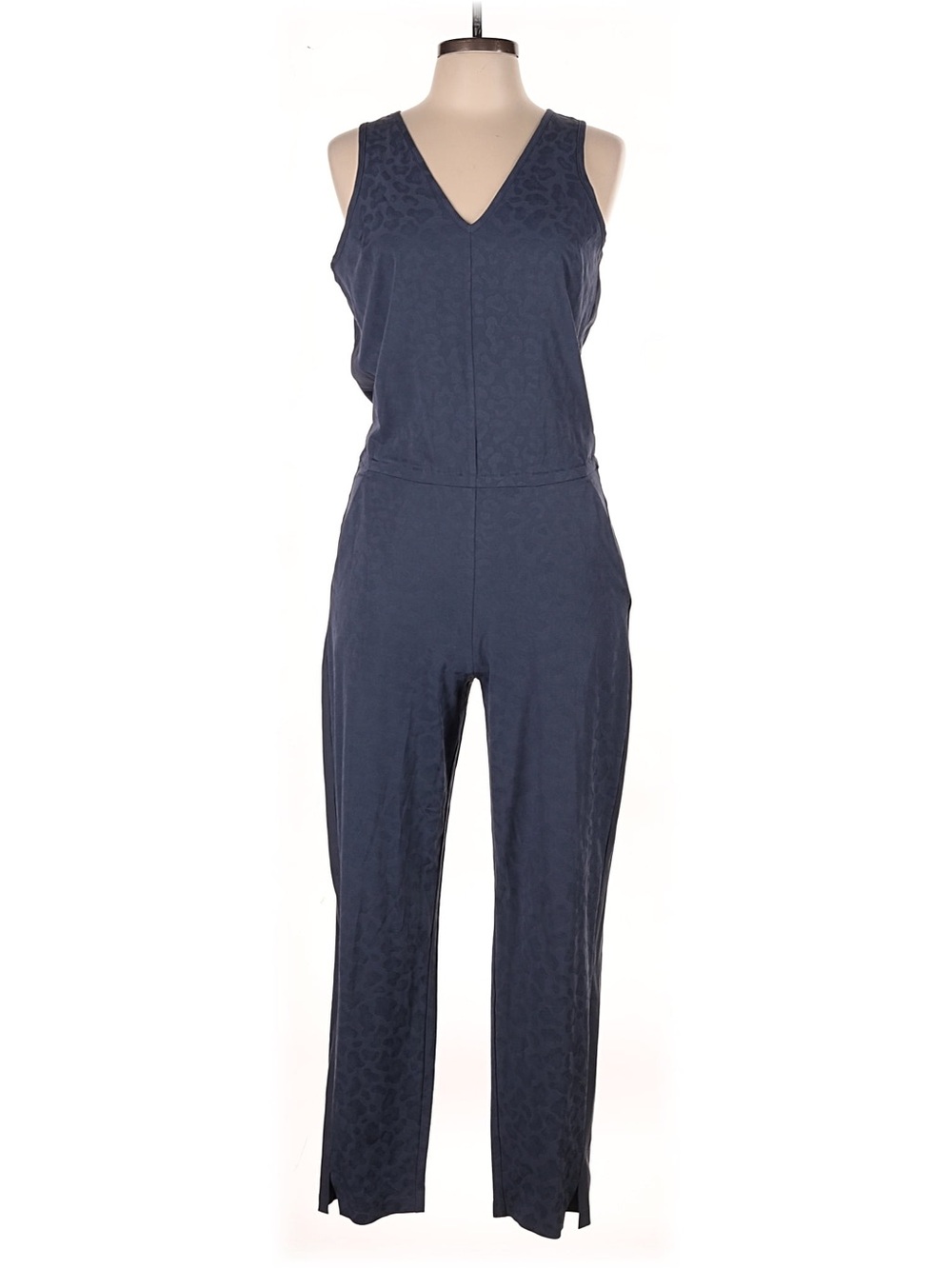 Athleta Size 10 Navy Sleeveless V-Neck Textured Jumpsuit